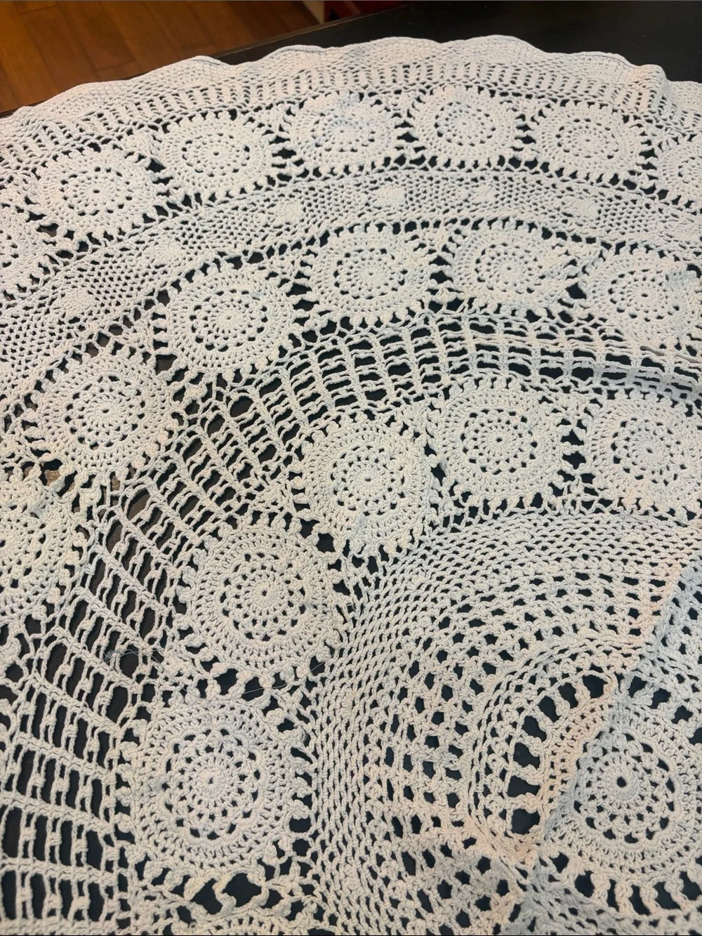 Handmade Crochet Round Tablecloth in Off white